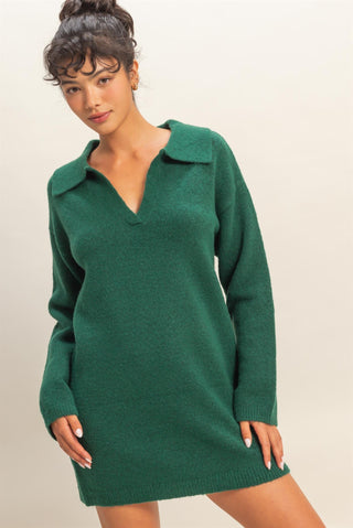 Polo Long Sleeve Sweater Dress in Green