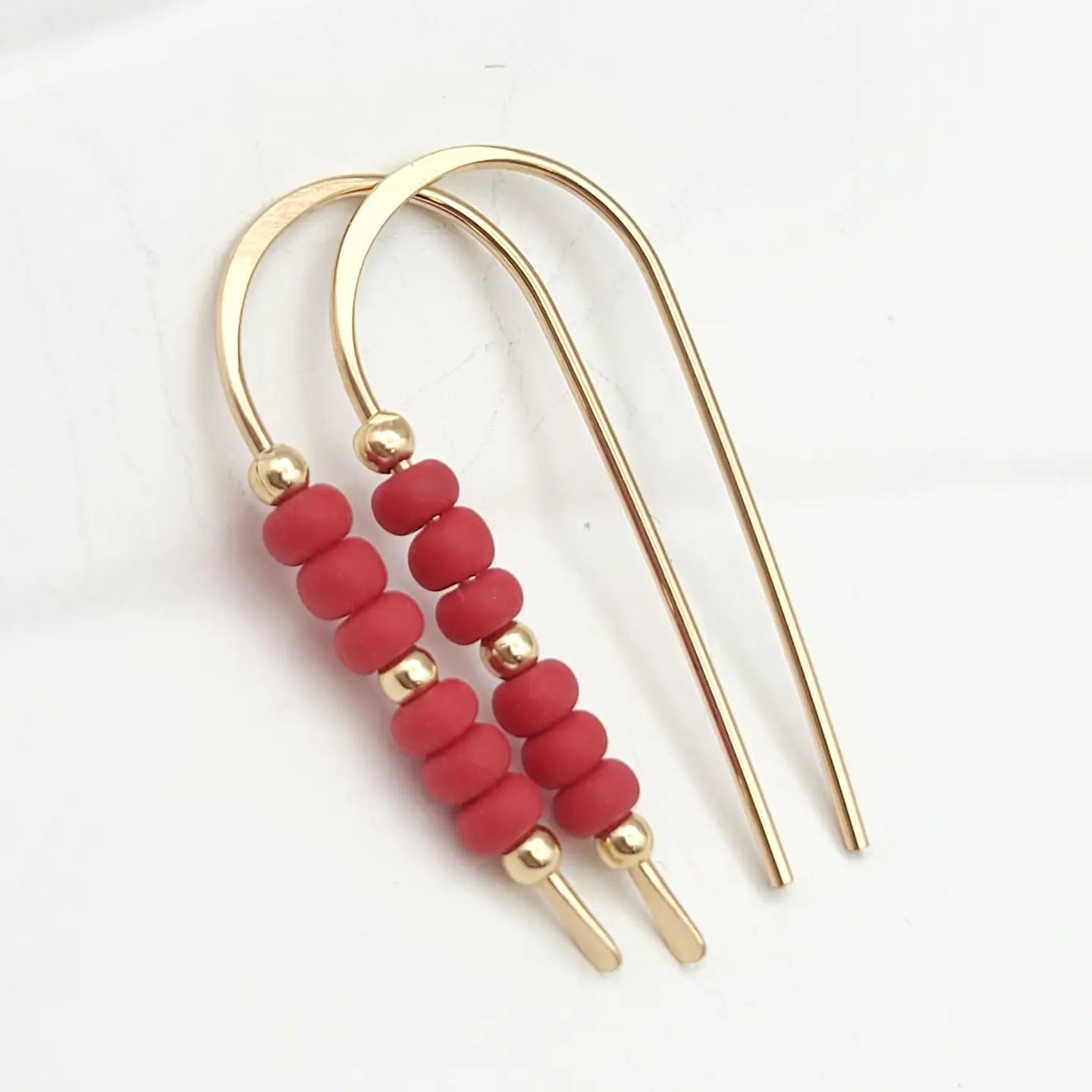 Gold & Red Threader Earrings