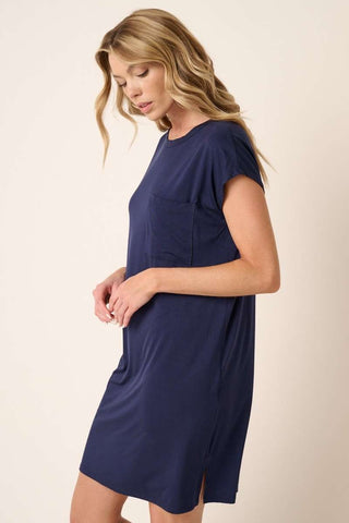Bamboo Dolman Sleeve Mini Dress in Navy