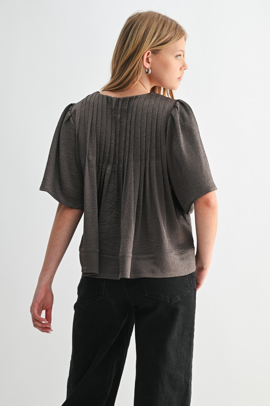 Texture Satin Pin Tuck Detail Blouse