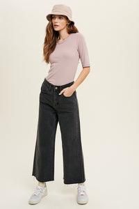 Wide Leg Denim Pants in Charcoal