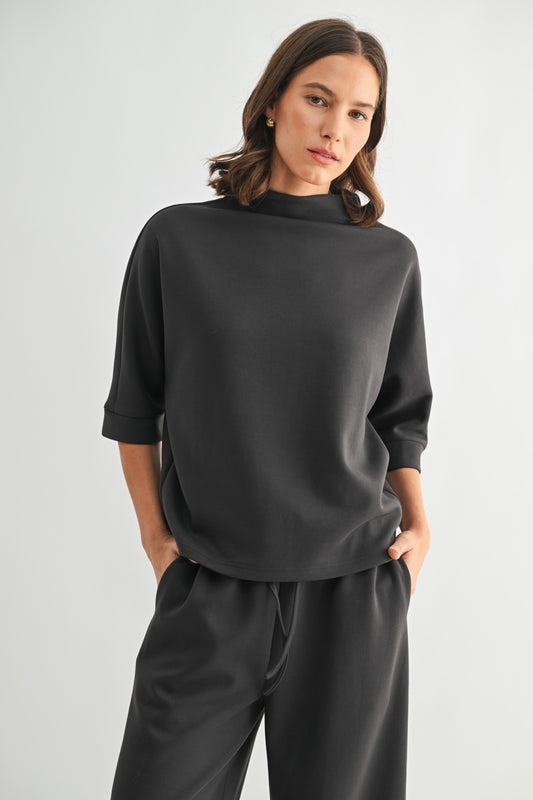 Scuba Mock Neck Knit Top in Charcoal