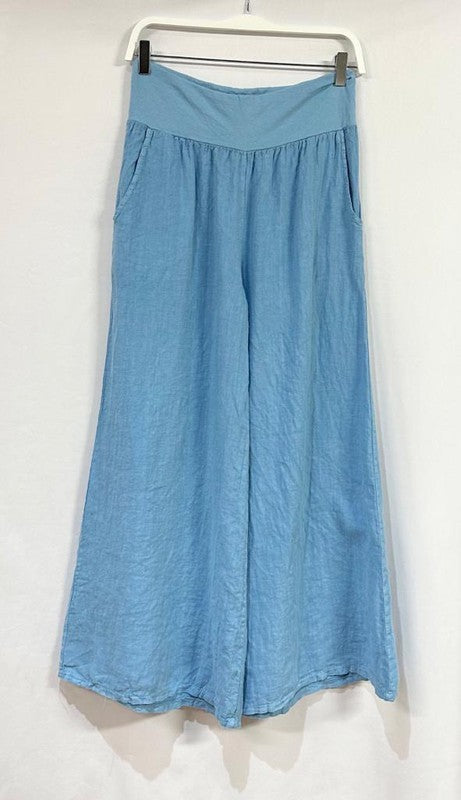 Wide Leg Linen Pants in Sky Blue