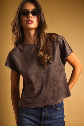 Faux Suede Crop Top in Red Bean – Women's Cropped Top by MIOU MUSE
