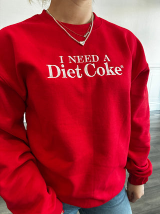 I Need A Diet Coke Embroidered Crewneck in Red