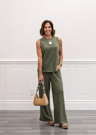 Slub Tank & Pant Set in Light Olive
