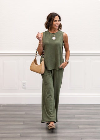 Slub Tank & Pant Set in Light Olive