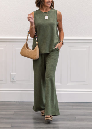 Slub Tank & Pant Set in Light Olive