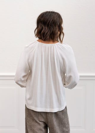 Embroidered Peasant Top in Off White