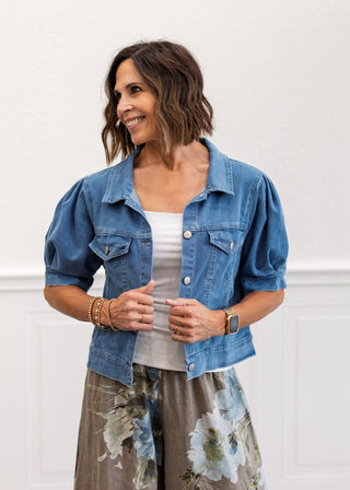 Enzyme Washed Denim Jacket in Light Denim