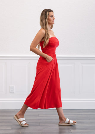 Tube Top Cropped Jumpsuit in Ruby
