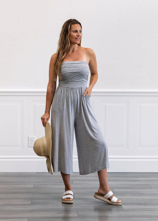 Tube Top Cropped Jumpsuit in Heather Grey