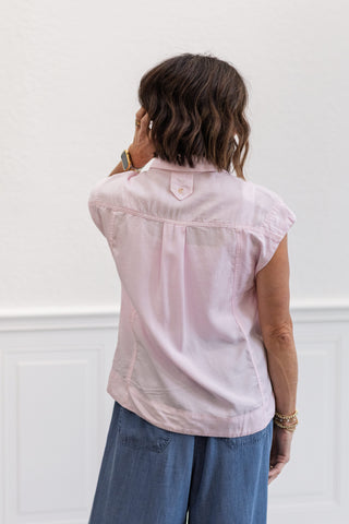 Tencel Sleeveless Collared Shirt in Pink