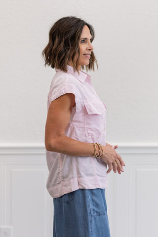 Tencel Sleeveless Collared Shirt in Pink