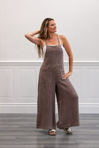 Vintage Washed Cotton Jumpsuit in Mushroom