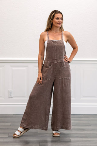 Vintage Washed Cotton Jumpsuit in Mushroom