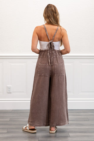 Vintage Washed Cotton Jumpsuit in Mushroom