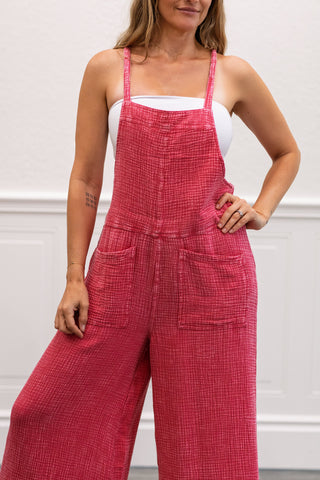 Vintage Washed Cotton Jumpsuit in Bubblegum