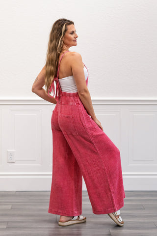 Vintage Washed Cotton Jumpsuit in Bubblegum