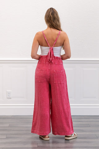 Vintage Washed Cotton Jumpsuit in Bubblegum