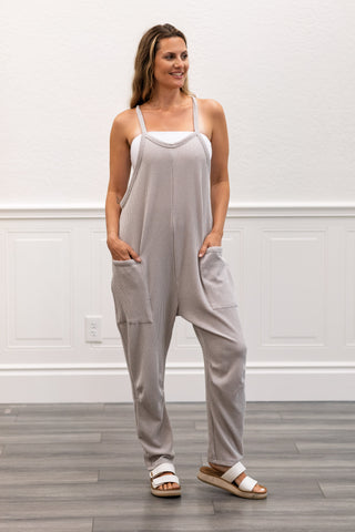 Wave Rib Jumpsuit in Taupe Grey