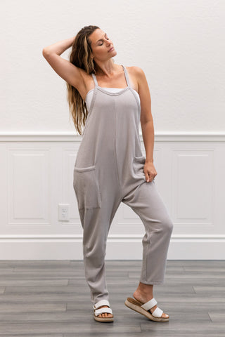 Wave Rib Jumpsuit in Taupe Grey