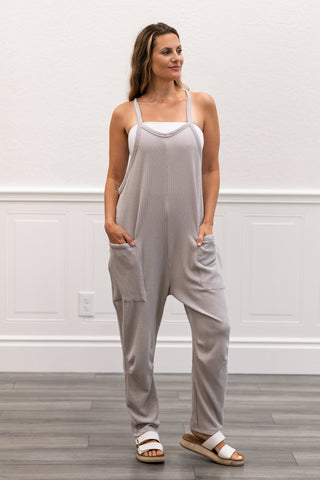 Wave Rib Jumpsuit in Taupe Grey