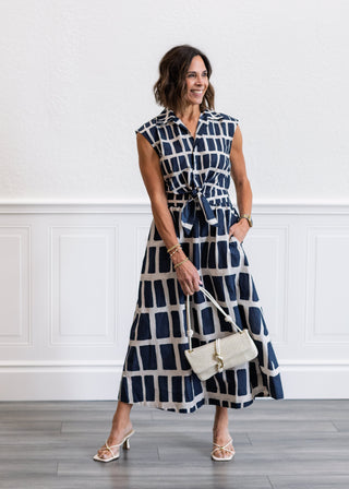 Abstract Print Sleeveless Midi Dress