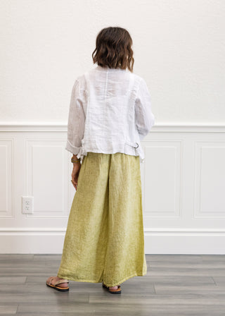 Smocked High Waist Linen Pant in Sage
