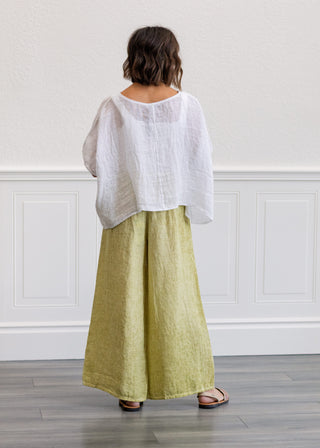 Smocked High Waist Linen Pant in Sage