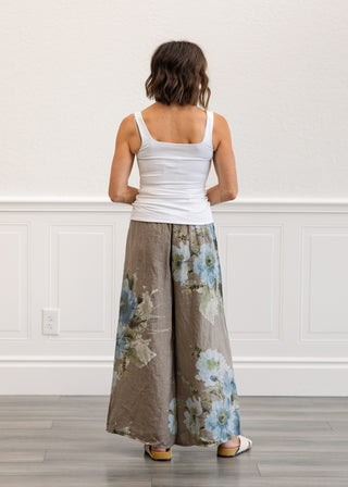 Smocked Print Pants in Taupe