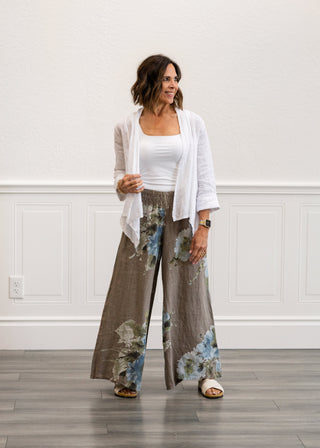 Smocked Print Pants in Taupe
