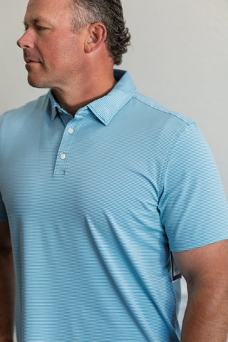 Drive Time Polo in Azure Blue Stripe