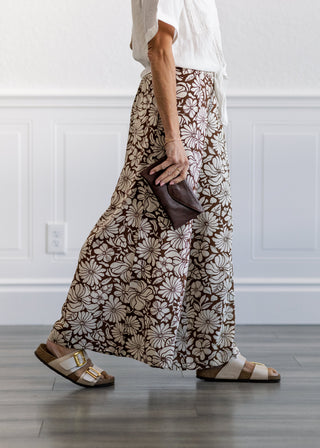 Bloom Wide Leg Cropped Pants in Brown