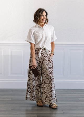Bloom Wide Leg Cropped Pants in Brown
