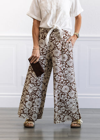 Bloom Wide Leg Cropped Pants in Brown