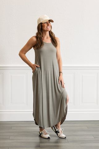 Knit Tank Cross Back Maxi Dress