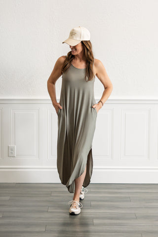 Knit Tank Cross Back Maxi Dress
