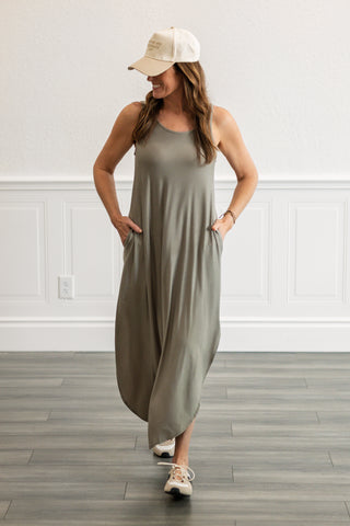 Knit Tank Cross Back Maxi Dress