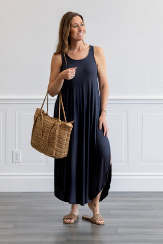 Knit Tank Cross Back Maxi Dress