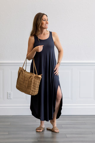 Knit Tank Cross Back Maxi Dress