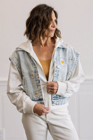 Denim Twofer Hoodie Jacket in Washed Light Blue