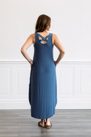 Knit Tank Cross Back Maxi Dress
