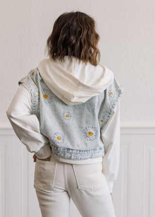 Denim Twofer Hoodie Jacket in Washed Light Blue