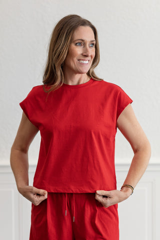 Cap Sleeve Boxy Top and Shorts Set in Red