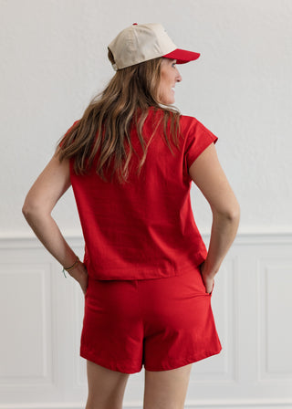 Cap Sleeve Boxy Top and Shorts Set in Red
