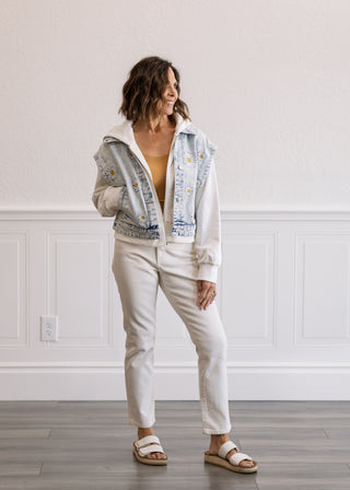 Denim Twofer Hoodie Jacket in Washed Light Blue