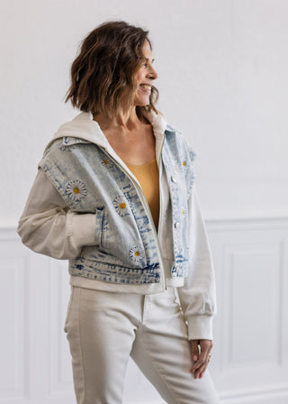 Denim Twofer Hoodie Jacket in Washed Light Blue