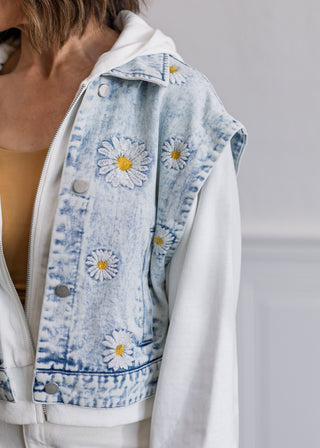 Denim Twofer Hoodie Jacket in Washed Light Blue