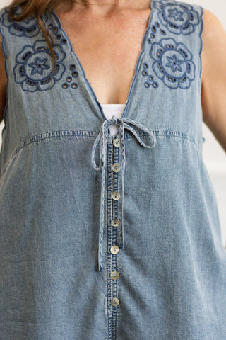 Embroidered Scallop Hem Romper